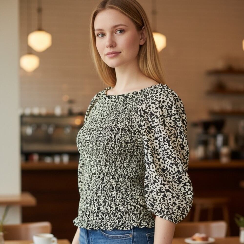 Rebecca Taylor smocked floral blouse